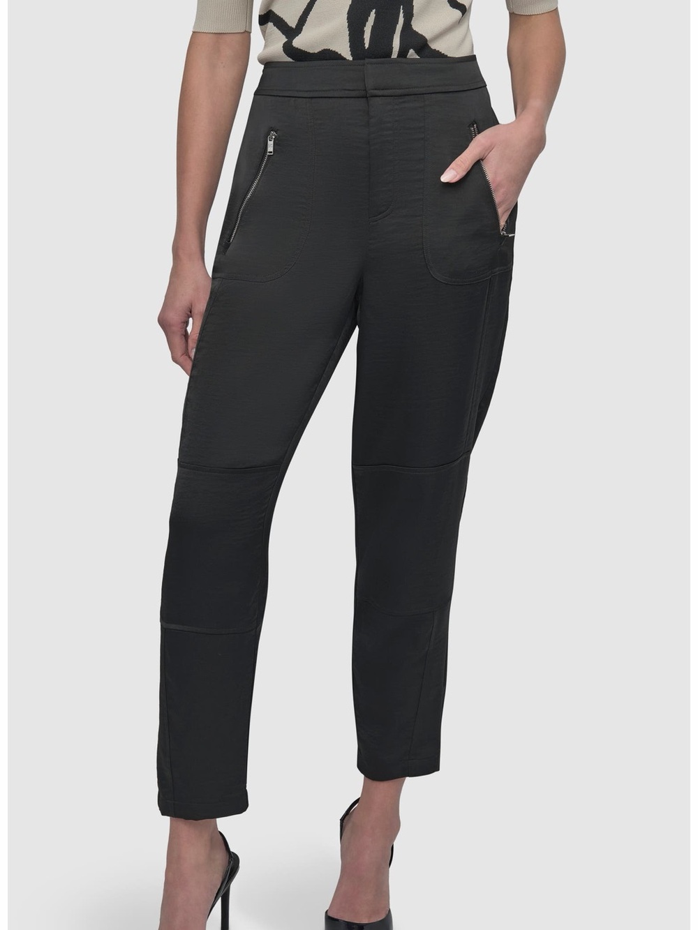 DKNY Black Zip Pocket Satin Pants Size Small
